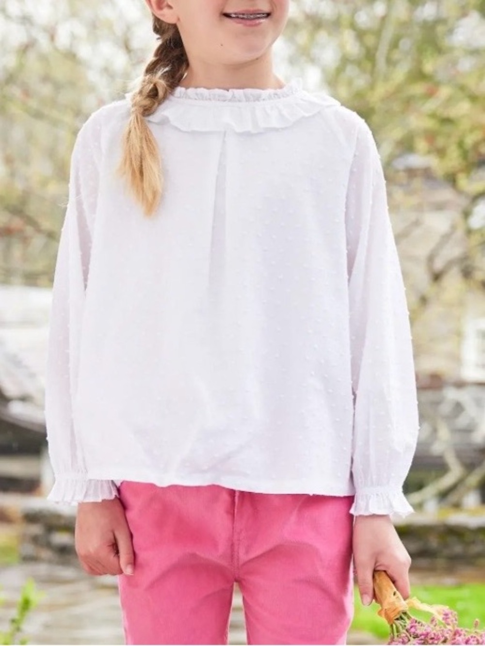 Little English Lauren BlouseGirls White Ruffled Swiss Dot Sz 10